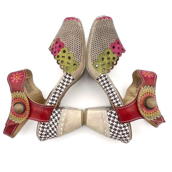L’Artiste by Spring Step Jive Sandals Size 41 EU 9.5 US Red Floral Leather Heels - Picture 10 of 16